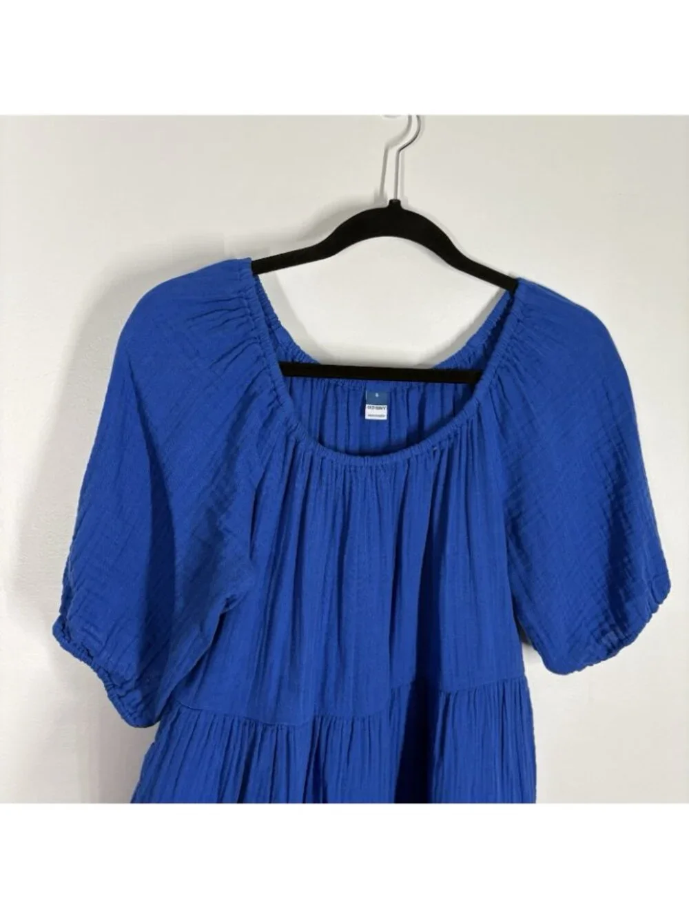 Old Navy Women S Blue Sapphire Sky Pockets Puff-Sleeve Tiered Mini Swing Dress - Picture 5 of 10